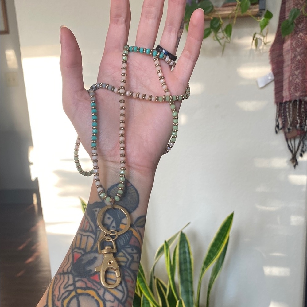 Beaded badge holder with Gold Clasp